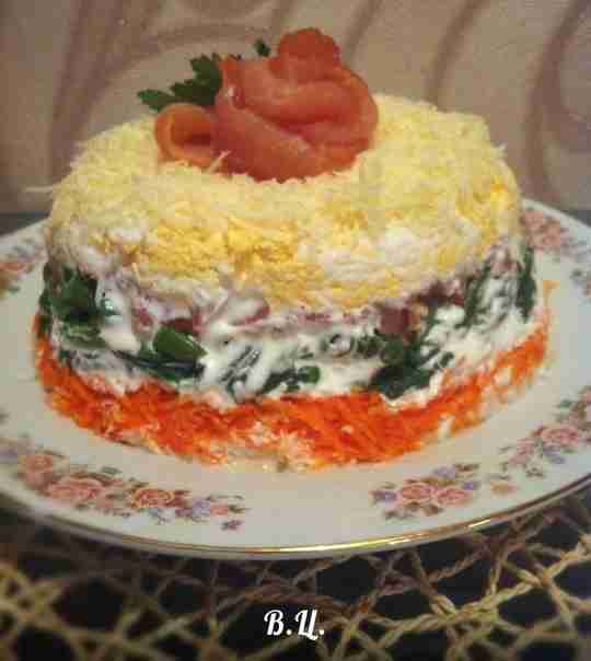 Салат «ЛИДИЯ». Необходимо:  200г.отварной куриной грудки, 200г. Куриной грудки х/к, 400г.отварной зеленой фасоли, 200г.тертой…